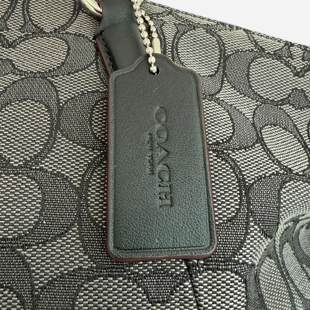 Coach Signature Canvas Tote Black Gray Zip Top Shoulder Bag Crossbody Strap - Picture 7 of 13